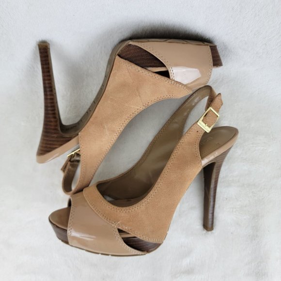 BCBGeneration Tan Slingback Heels with Peep-Toe Design - Picture 6 of 8
